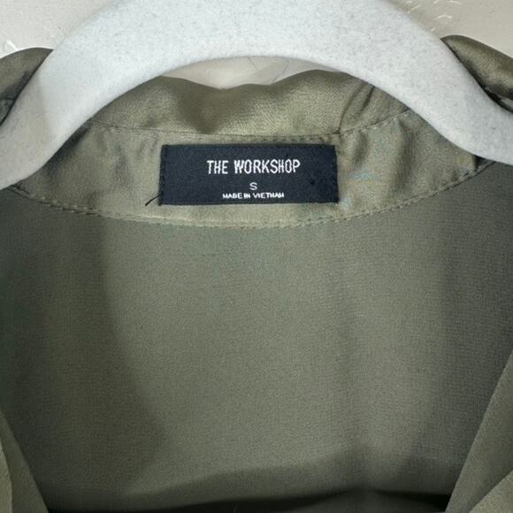 The Workshop Sage Green Button Front Loose Fit Long Satin Blouse Shirt Small - Picture 6 of 9